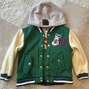 Kids Green and Cream Mickey Mouse Varsity Jacket